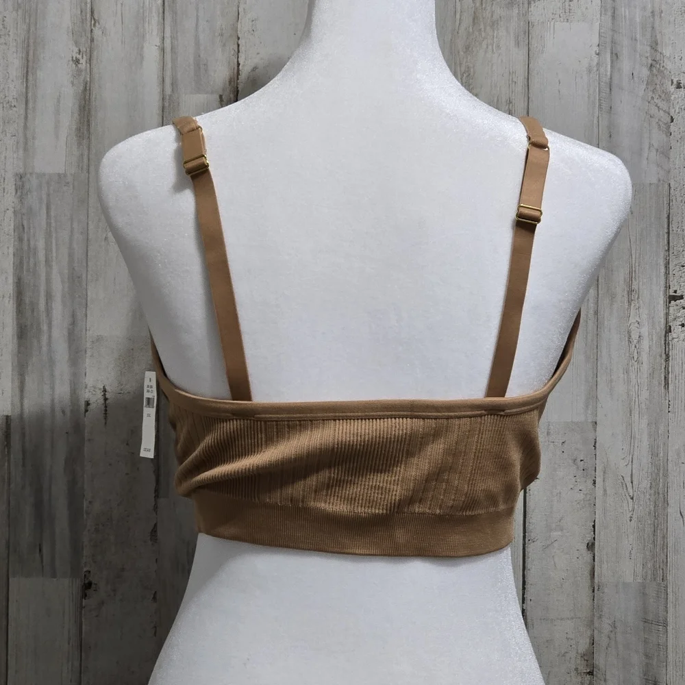 Aerie Tan Seamless Ribbed Ring Plunge Bralette Size XL - Picture 3 of 6